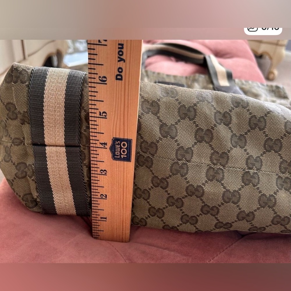 Gucci Original GG Canvas Flat Web Tote Bag Brown Monogram Model ID: 189669 EUC - Picture 9 of 14